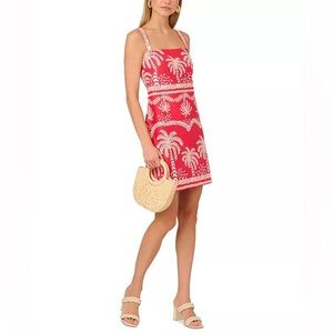 🆕 Adrianna Papell Red and White Tropical Mini Dress